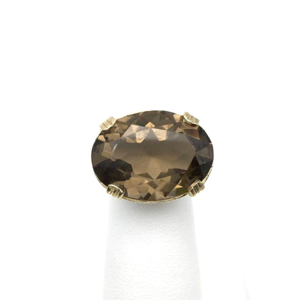 Rare 14K Yellow Gold Women's Ring With Large Oval Smoky Quarz Stone  Size 6.5